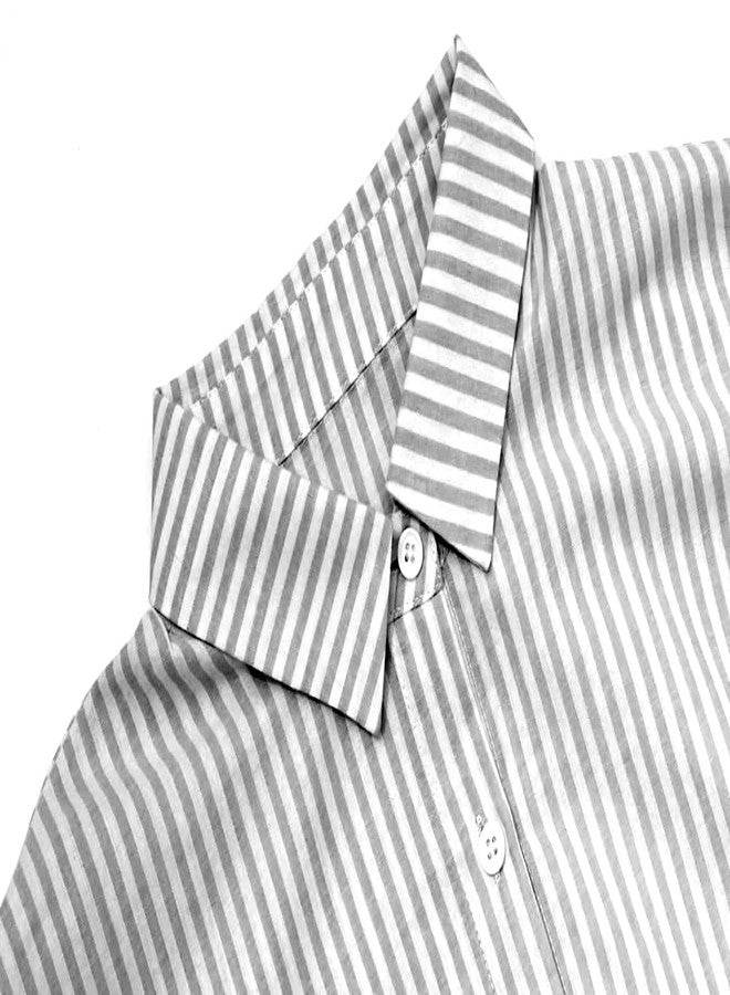 utcoco Womens Striped Long Sleeve Dress Casual Loose Button Down Cotton Maxi Shirt Dress (XXX-Large, Grey) - Image 4